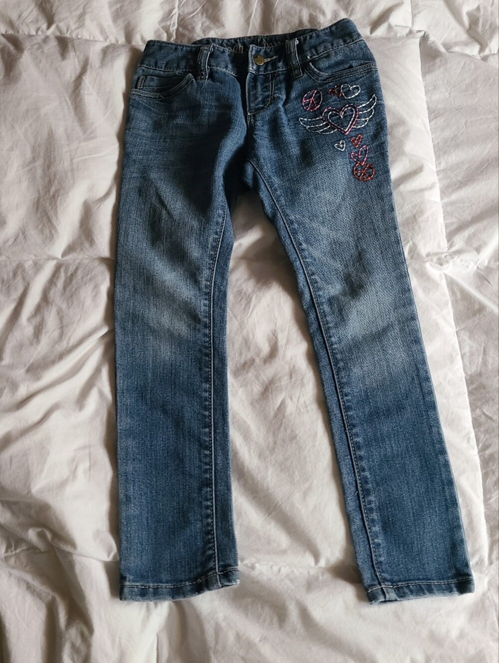 Old Navy Light Blue Skinny Jeans with Embroidered Hearts